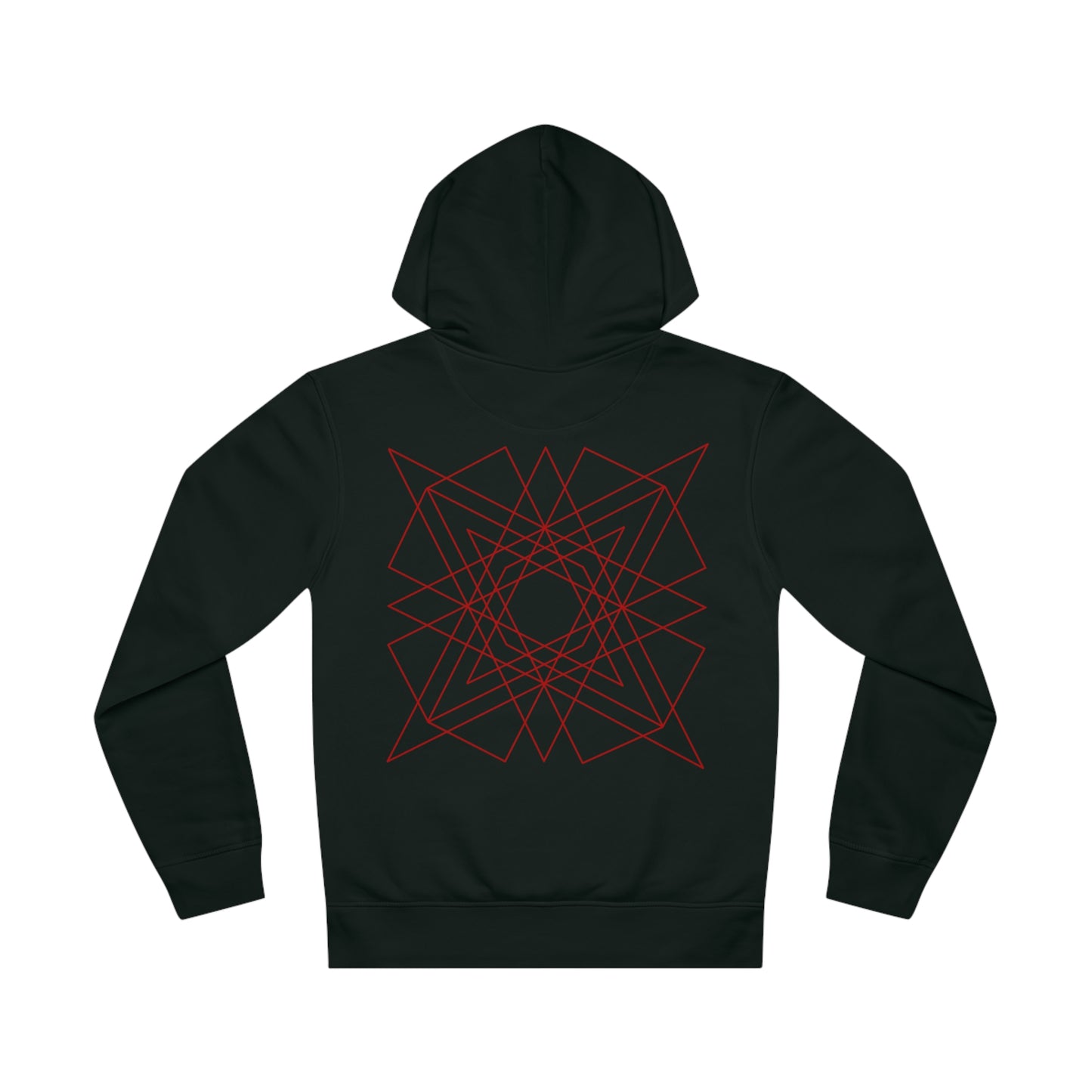 Unisex Drummer Hoodie - Primary 'Hotels on Fire' Design with Colorful Geometric Back