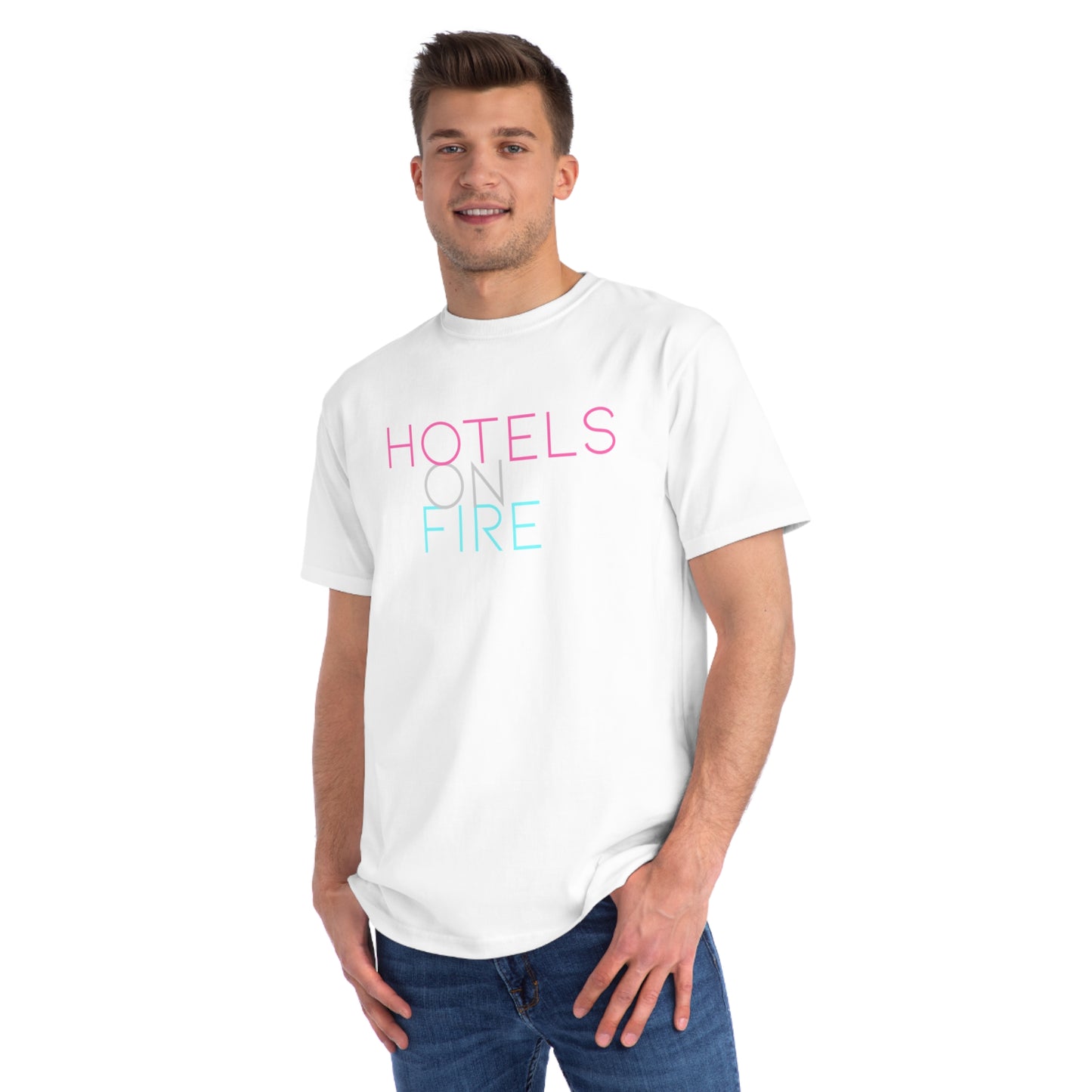 'Hotels on Fire' Organic Unisex Classic T-Shirt – Trendy Graphic Tee for Casual Wear