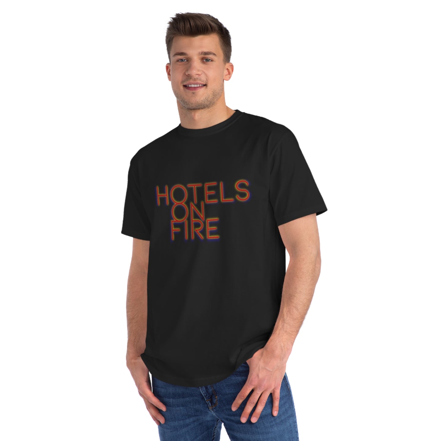 'Hotels on Fire' Organic Unisex Classic T-Shirt – Trendy Graphic Tee for Casual Wear